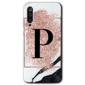Xiaomi Mi 9 SE Pembe Mermer Desenli K Harfi Baskılı Uyumlu Silikon Kılıf