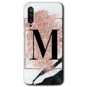 Xiaomi Mi 9 SE Pembe Mermer Desenli K Harfi Baskılı Uyumlu Silikon Kılıf