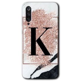Xiaomi Mi 9 SE Pembe Mermer Desenli K Harfi Baskılı Uyumlu Silikon Kılıf