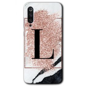 Xiaomi Mi 9 SE Pembe Mermer Desenli L Harfi Baskılı Uyumlu Silikon Kılıf
