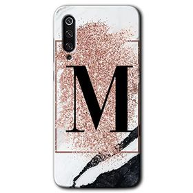 Xiaomi Mi 9 SE Pembe Mermer Desenli M Harfi Baskılı Uyumlu Silikon Kılıf