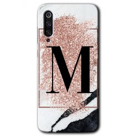 Xiaomi Mi 9 SE Pembe Mermer Desenli M Harfi Baskılı Uyumlu Silikon Kılıf