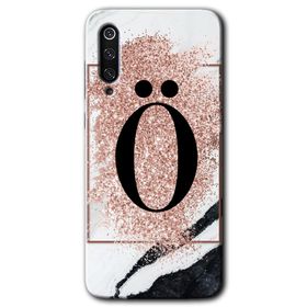 Xiaomi Mi 9 SE Pembe Mermer Desenli O Harfi Baskılı Uyumlu Silikon Kılıf