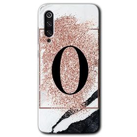 Xiaomi Mi 9 SE Pembe Mermer Desenli O Harfi Baskılı Uyumlu Silikon Kılıf