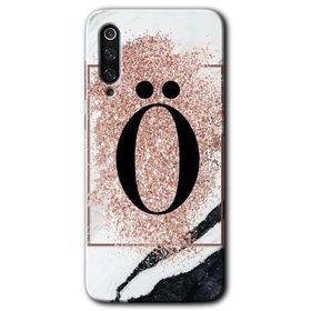 Xiaomi Mi 9 SE Pembe Mermer Desenli O Harfi Baskılı Uyumlu Silikon Kılıf