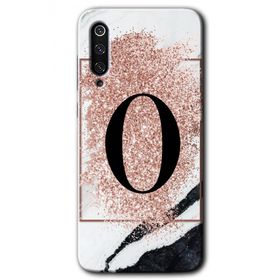 Xiaomi Mi 9 SE Pembe Mermer Desenli O Harfi Baskılı Uyumlu Silikon Kılıf
