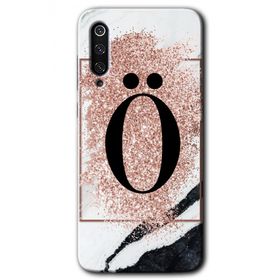 Xiaomi Mi 9 SE Pembe Mermer Desenli O Harfi Baskılı Uyumlu Silikon Kılıf