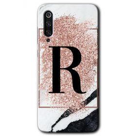Xiaomi Mi 9 SE Pembe Mermer Desenli R Harfi Baskılı Uyumlu Silikon Kılıf