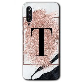 Xiaomi Mi 9 SE Pembe Mermer Desenli T Harfi Baskılı Uyumlu Silikon Kılıf