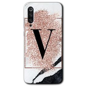 Xiaomi Mi 9 SE Pembe Mermer Desenli V Harfi Baskılı Uyumlu Silikon Kılıf