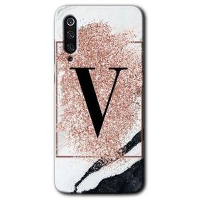 Xiaomi Mi 9 SE Pembe Mermer Desenli V Harfi Baskılı Uyumlu Silikon Kılıf