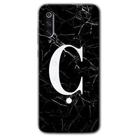 Xiaomi Mi 9 SE Siyah Mermer Desenli C Harfi Baskılı Uyumlu Silikon Kılıf