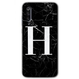 Xiaomi Mi 9 SE Siyah Mermer Desenli H Harfi Baskılı Uyumlu Silikon Kılıf