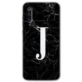 Xiaomi Mi 9 SE Siyah Mermer Desenli J Harfi Baskılı Uyumlu Silikon Kılıf