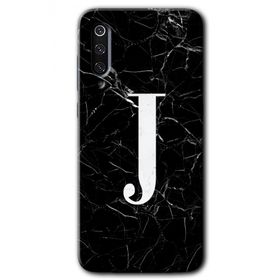 Xiaomi Mi 9 SE Siyah Mermer Desenli J Harfi Baskılı Uyumlu Silikon Kılıf