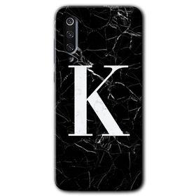 Xiaomi Mi 9 SE Siyah Mermer Desenli K Harfi Baskılı Uyumlu Silikon Kılıf