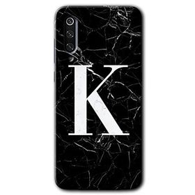 Xiaomi Mi 9 SE Siyah Mermer Desenli K Harfi Baskılı Uyumlu Silikon Kılıf