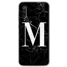 Xiaomi Mi 9 SE Siyah Mermer Desenli M Harfi Baskılı Uyumlu Silikon Kılıf