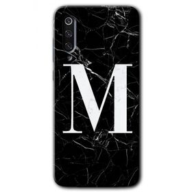 Xiaomi Mi 9 SE Siyah Mermer Desenli M Harfi Baskılı Uyumlu Silikon Kılıf