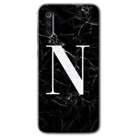 Xiaomi Mi 9 SE Siyah Mermer Desenli N Harfi Baskılı Uyumlu Silikon Kılıf