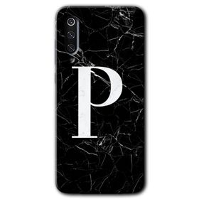 Xiaomi Mi 9 SE Siyah Mermer Desenli P Harfi Baskılı Uyumlu Silikon Kılıf