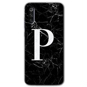 Xiaomi Mi 9 SE Siyah Mermer Desenli P Harfi Baskılı Uyumlu Silikon Kılıf