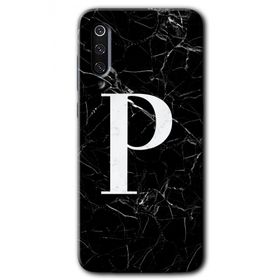 Xiaomi Mi 9 SE Siyah Mermer Desenli P Harfi Baskılı Uyumlu Silikon Kılıf
