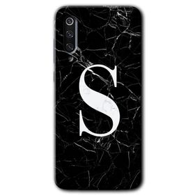 Xiaomi Mi 9 SE Siyah Mermer Desenli S Harfi Baskılı Uyumlu Silikon Kılıf
