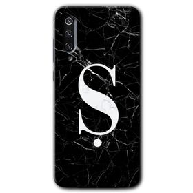 Xiaomi Mi 9 SE Siyah Mermer Desenli S Harfi Baskılı Uyumlu Silikon Kılıf