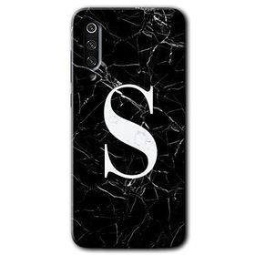 Xiaomi Mi 9 SE Siyah Mermer Desenli S Harfi Baskılı Uyumlu Silikon Kılıf