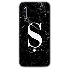 Xiaomi Mi 9 SE Siyah Mermer Desenli S Harfi Baskılı Uyumlu Silikon Kılıf