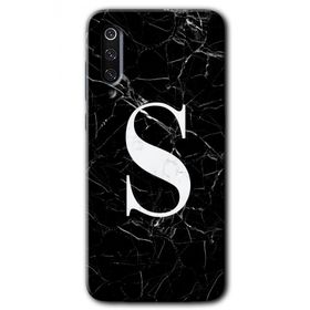 Xiaomi Mi 9 SE Siyah Mermer Desenli S Harfi Baskılı Uyumlu Silikon Kılıf