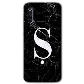 Xiaomi Mi 9 SE Siyah Mermer Desenli S Harfi Baskılı Uyumlu Silikon Kılıf