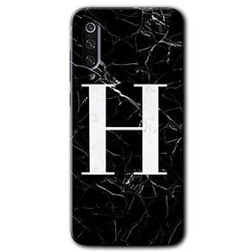 Xiaomi Mi 9 Siyah Mermer Desenli H Harfi Baskılı Uyumlu Silikon Kılıf
