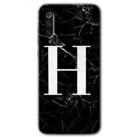 Xiaomi Mi 9 Siyah Mermer Desenli H Harfi Baskılı Uyumlu Silikon Kılıf