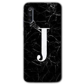 Xiaomi Mi 9 Siyah Mermer Desenli J Harfi Baskılı Uyumlu Silikon Kılıf