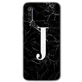 Xiaomi Mi 9 Siyah Mermer Desenli J Harfi Baskılı Uyumlu Silikon Kılıf