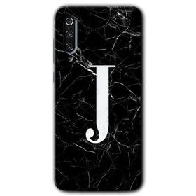 Xiaomi Mi 9 Siyah Mermer Desenli J Harfi Baskılı Uyumlu Silikon Kılıf