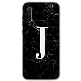 Xiaomi Mi 9 Siyah Mermer Desenli J Harfi Baskılı Uyumlu Silikon Kılıf