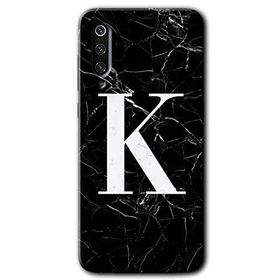 Xiaomi Mi 9 Siyah Mermer Desenli K Harfi Baskılı Uyumlu Silikon Kılıf