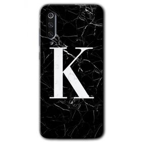 Xiaomi Mi 9 Siyah Mermer Desenli K Harfi Baskılı Uyumlu Silikon Kılıf