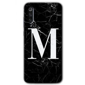 Xiaomi Mi 9 Siyah Mermer Desenli M Harfi Baskılı Uyumlu Silikon Kılıf