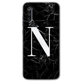 Xiaomi Mi 9 Siyah Mermer Desenli N Harfi Baskılı Uyumlu Silikon Kılıf