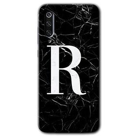 Xiaomi Mi 9 Siyah Mermer Desenli R Harfi Baskılı Uyumlu Silikon Kılıf