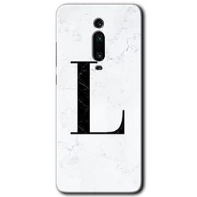 Xiaomi Mi 9T Beyaz Mermer Desenli L Harfi Baskılı Uyumlu Silikon Kılıf