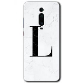 Xiaomi Mi 9T Beyaz Mermer Desenli L Harfi Baskılı Uyumlu Silikon Kılıf