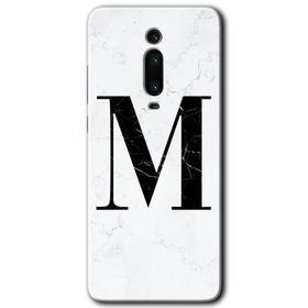 Xiaomi Mi 9T Beyaz Mermer Desenli M Harfi Baskılı Uyumlu Silikon Kılıf