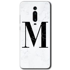 Xiaomi Mi 9T Beyaz Mermer Desenli M Harfi Baskılı Uyumlu Silikon Kılıf