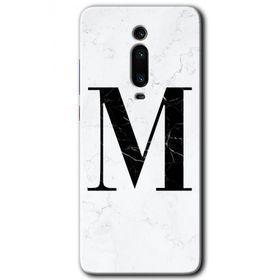 Xiaomi Mi 9T Beyaz Mermer Desenli M Harfi Baskılı Uyumlu Silikon Kılıf