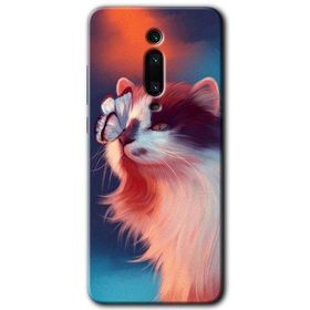 Xiaomi Mi 9T Cat Butterfly Baskılı Uyumlu Silikon Kılıf